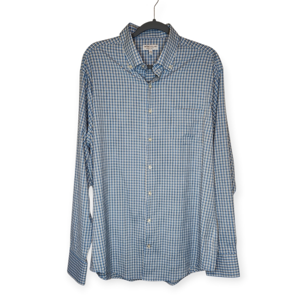 Peter Millar Summer Comfort Plaid Button Down Shirt Blue Multi Size Large